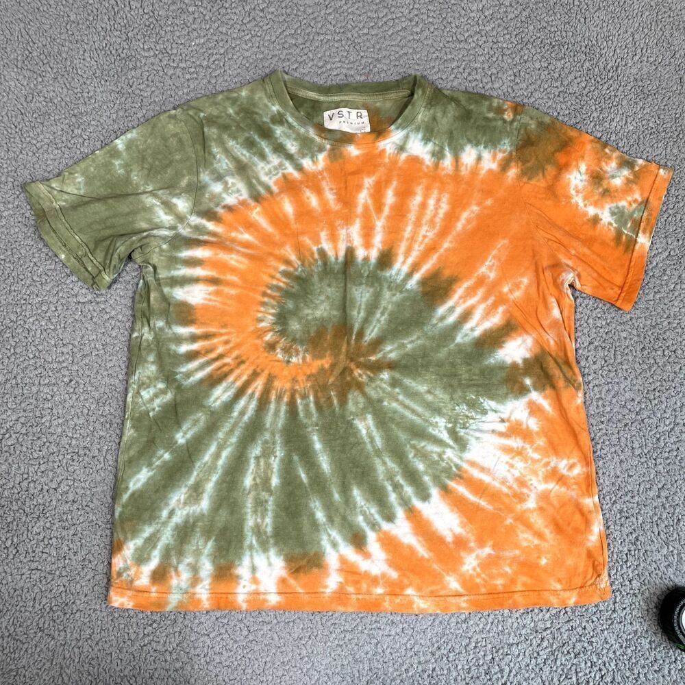VSTR Tie Dye T Shirt Men's Short Sleeve Orange Green Hippie Skate Surf Large